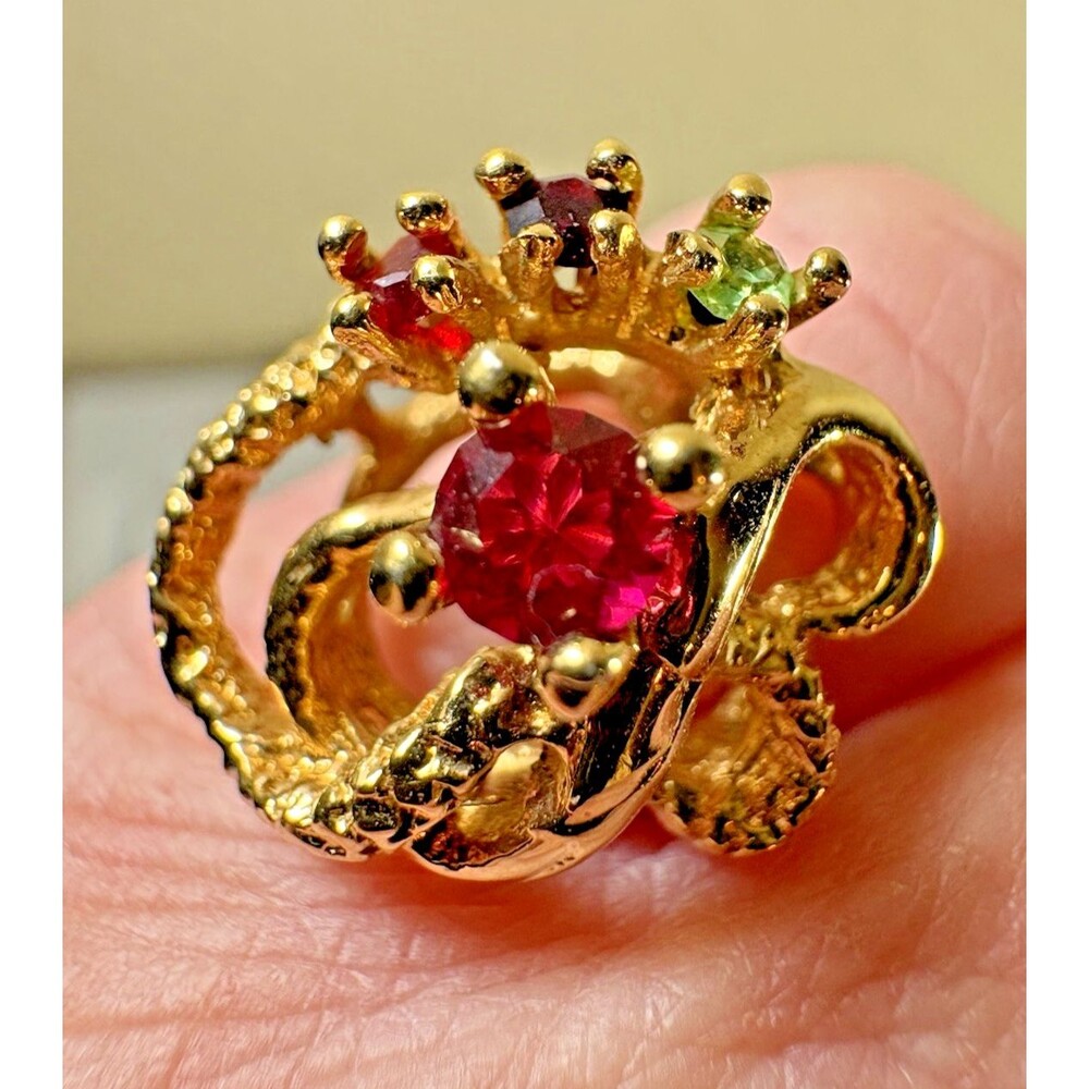 Vintage Gold Plated 4 Stone Statement Cocktail Ring Size 7 Marked SAMPLE